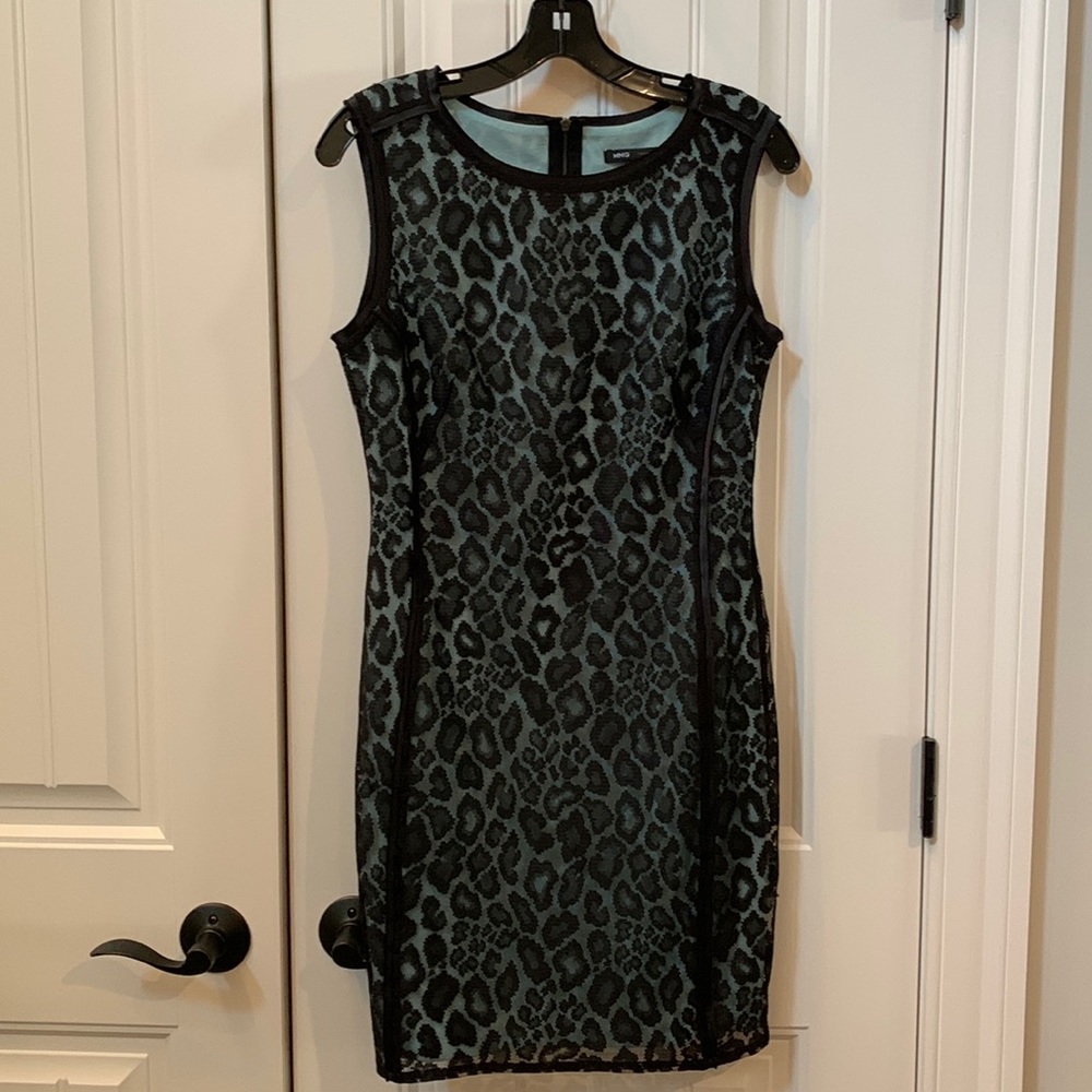 MNG Black Lace Leopard Print Sheath Dress S